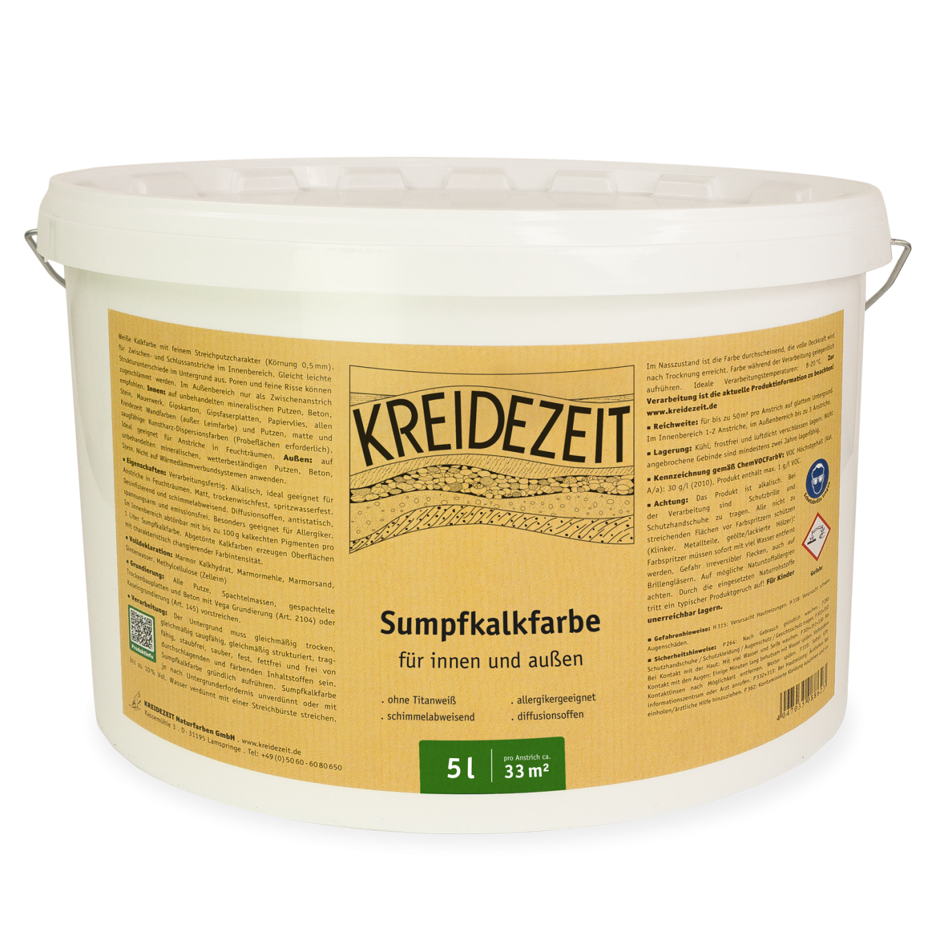 Sumpfkalkfarbe Weißer Eimer mit Sumpfkalkfarbe von Kreidezeit, 5 Liter.