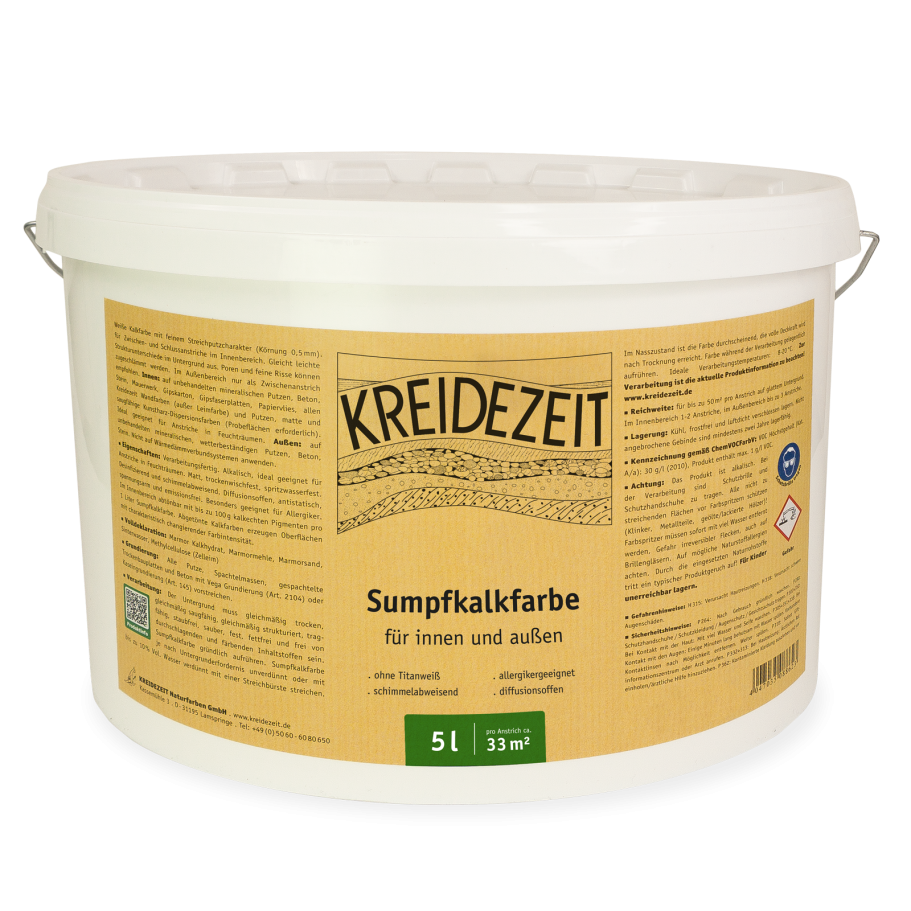 Sumpfkalkfarbe Weißer Eimer mit Sumpfkalkfarbe von Kreidezeit, 5 Liter.